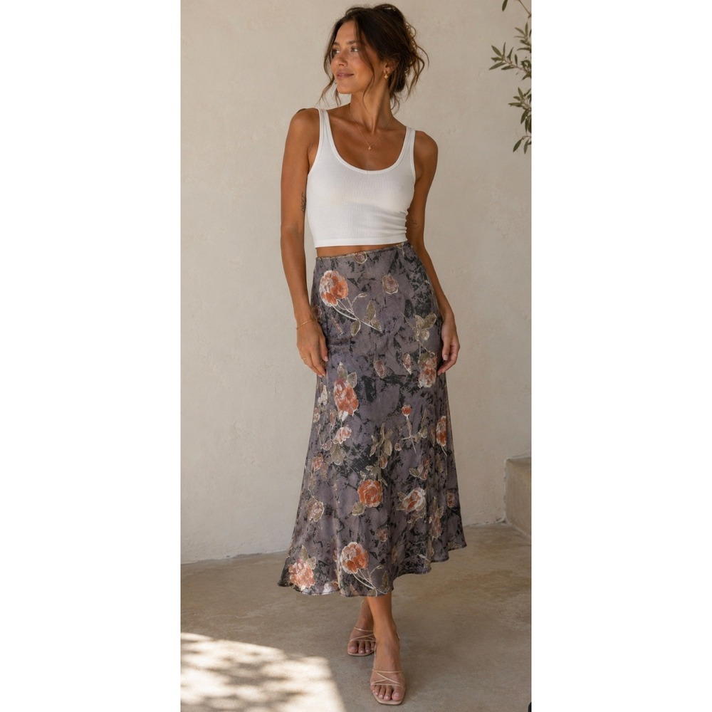 Vintage We Too Sportswear Long Skirt Satin Floral 90s Friends Sz 13 Romantic